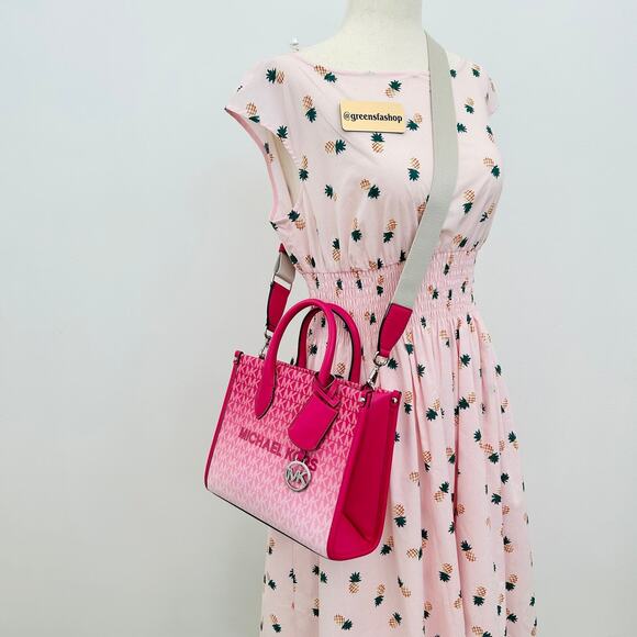 Michael Kors Mirella Small Ombré Signature Logo Crossbody Bag Dragonfruit - Picture 11 of 11